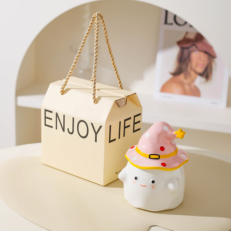 Regalos de cumpleaños fantasma extraña taza de cerámica con tapa taza de regalo de nicho mano taza de regalo regalo de Halloween