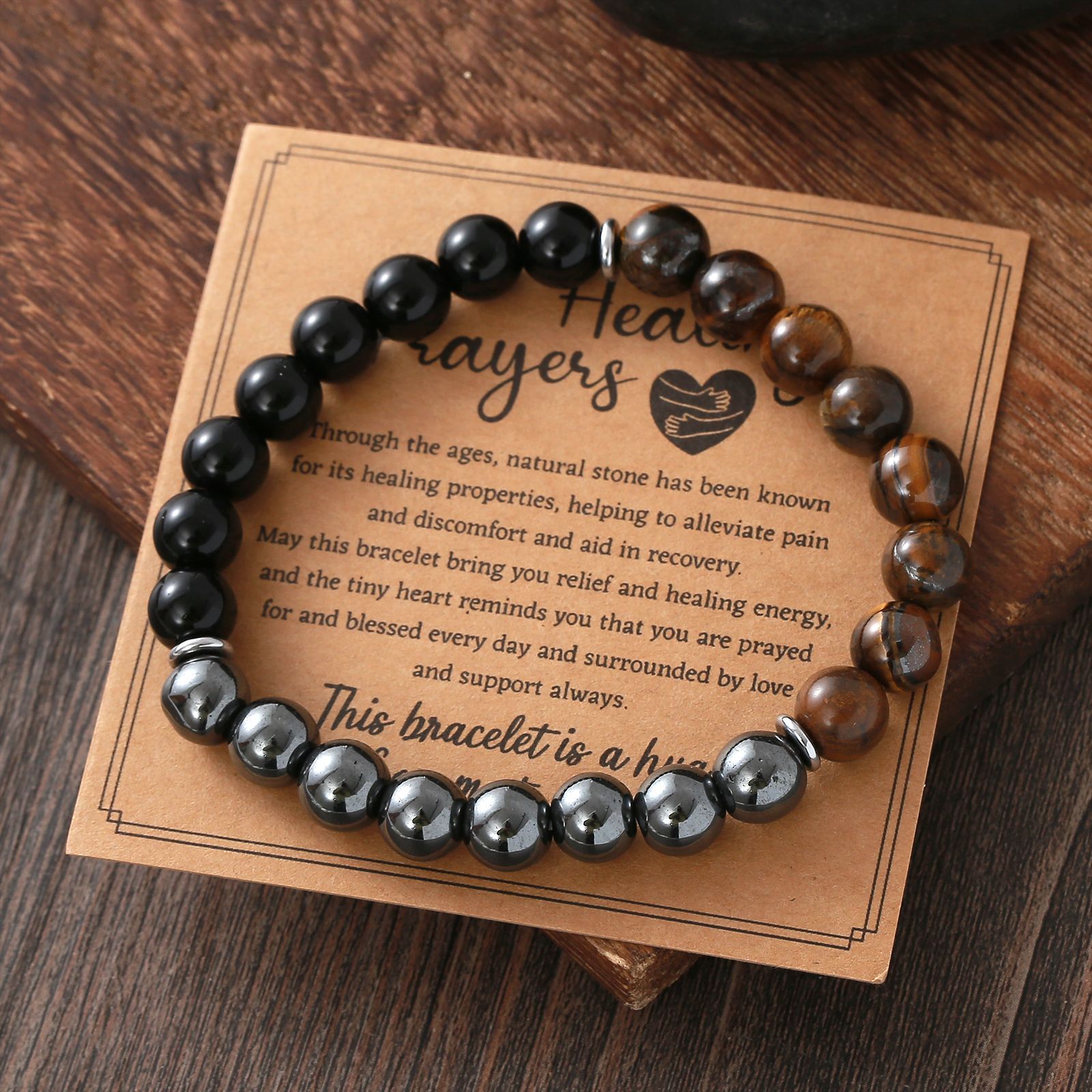 Cross-border TK Herrenarmband aus schwarzem Gallenstein, gelbem Tigerauge und Obsidian mit glattem, elastischem Design_voghion.com