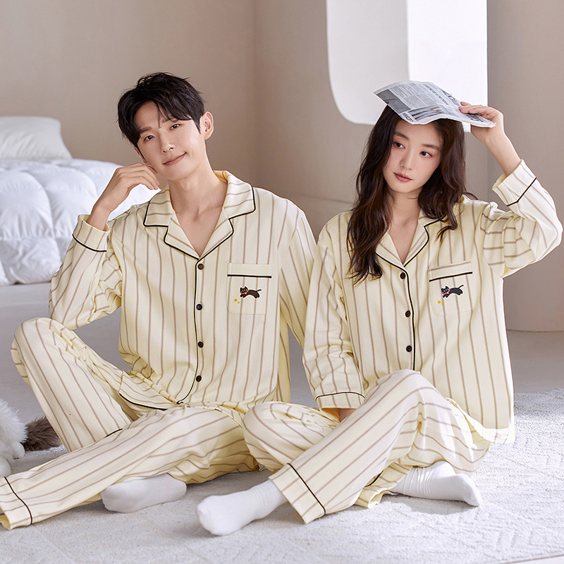 Couple Pajamas Cotton Cardigan Long Sleeve Autumn and Winter Cute Cartoon Women's Loose Casual Men's Home Clothes Set Couple Pajamas Cotton Cardigan Long Sleeve Autumn and Winter Cute Cartoon Women's Loose Casual Men's Home Clothes Set