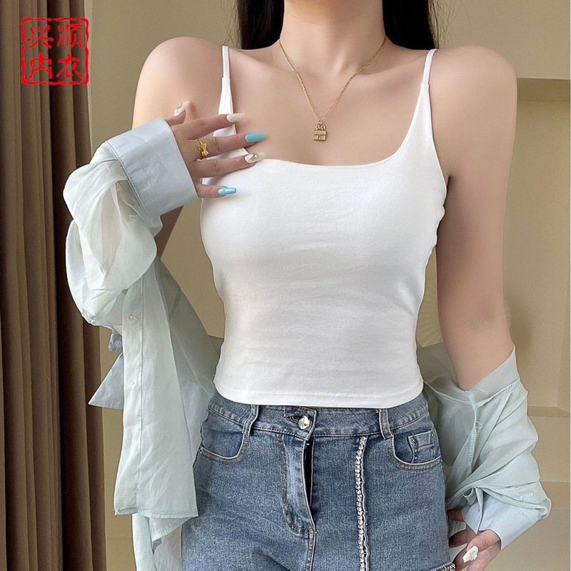 Sling vest pure cotton women's new integrated underwear and bottoming fixing breast pad hot girl's outer top autumn