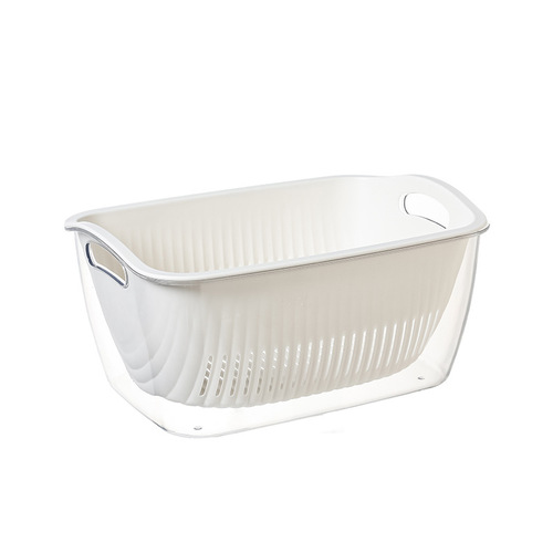 PET thickened light luxury double-layer drain basket drain basin kitchen double-layer vegetable washing blue drain washing fruit transparent vegetable basin