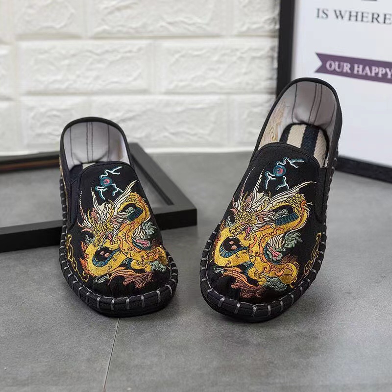 Handmade Cloth Shoes Old Beijing Cloth Shoes Men's Social Boys Bean Shoes Embroidered Flower Face Fashionable Slip-on Xishan Shoes