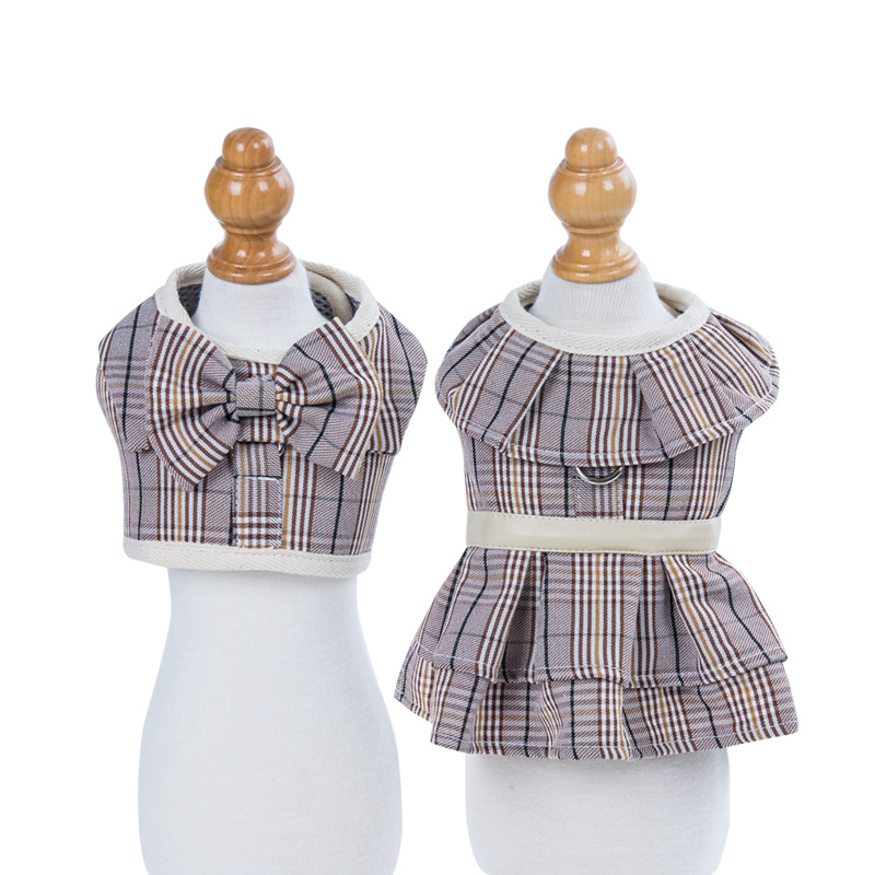 Neu Pet Harness Atmungsaktive Plaid Kleine Weste Set Teddy Hund_voghion.com