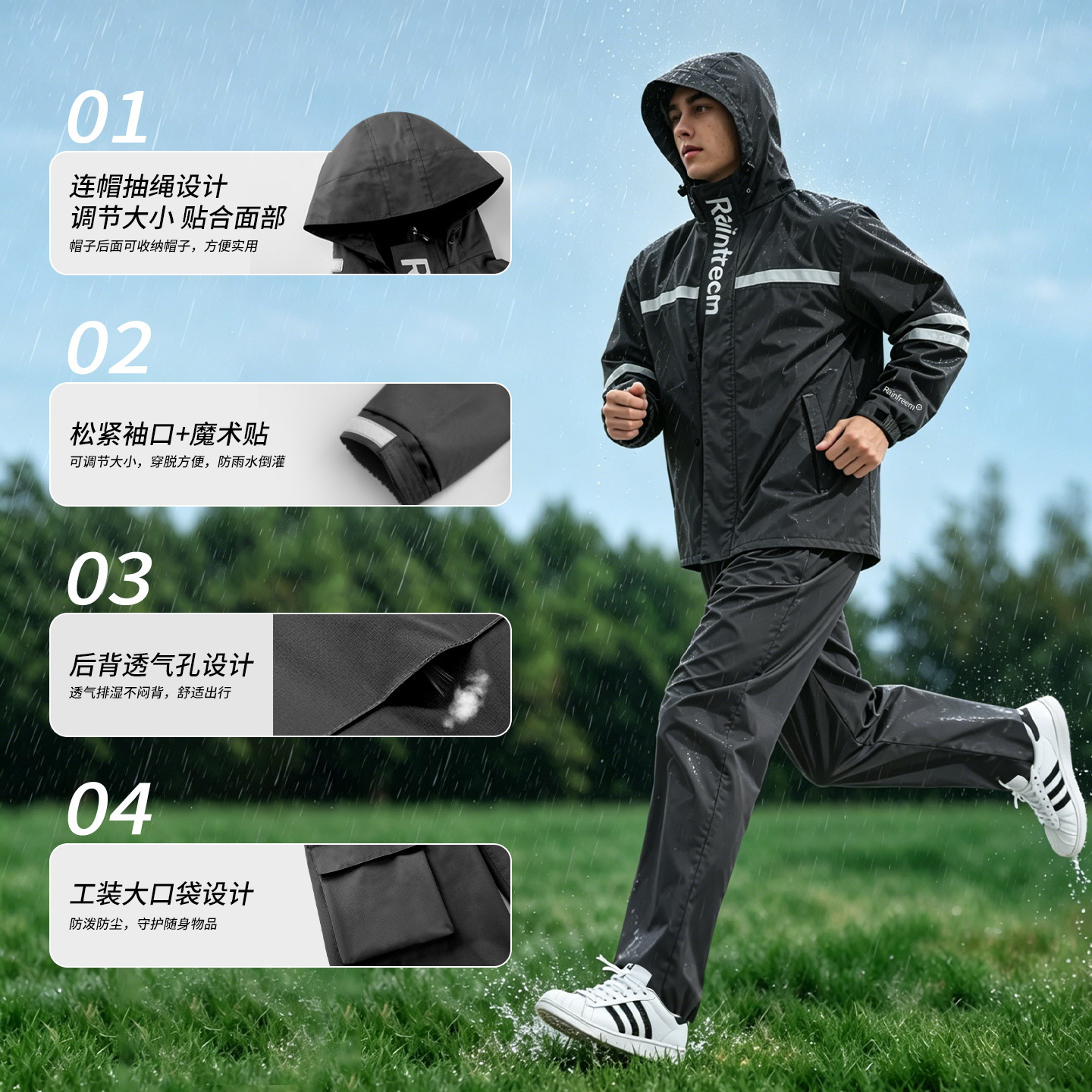 Conjunto de Impermeable y Pantalón Dividido de Pongee y PVC a Prueba de Viento para Motocicleta y Senderismo