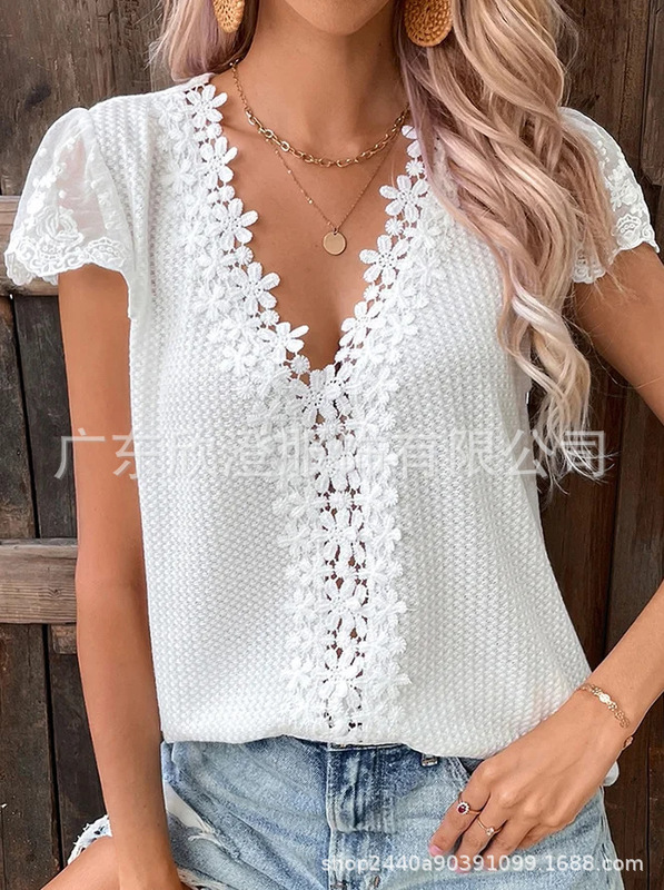 Spot 2023 Casual Lace Elegant White Shirt