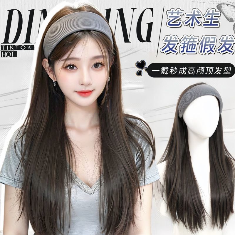Gray Wig with Headband, Half-Head Wig, Non-Detachable, All-Season Wig, Can Be Styled, Women's Black Long Straight Hair Full Wig Gray Wig with Headband, Half-Head Wig, Non-Detachable, All-Season Wig, Can Be Styled, Women's Black Long Straight Hair Full Wig