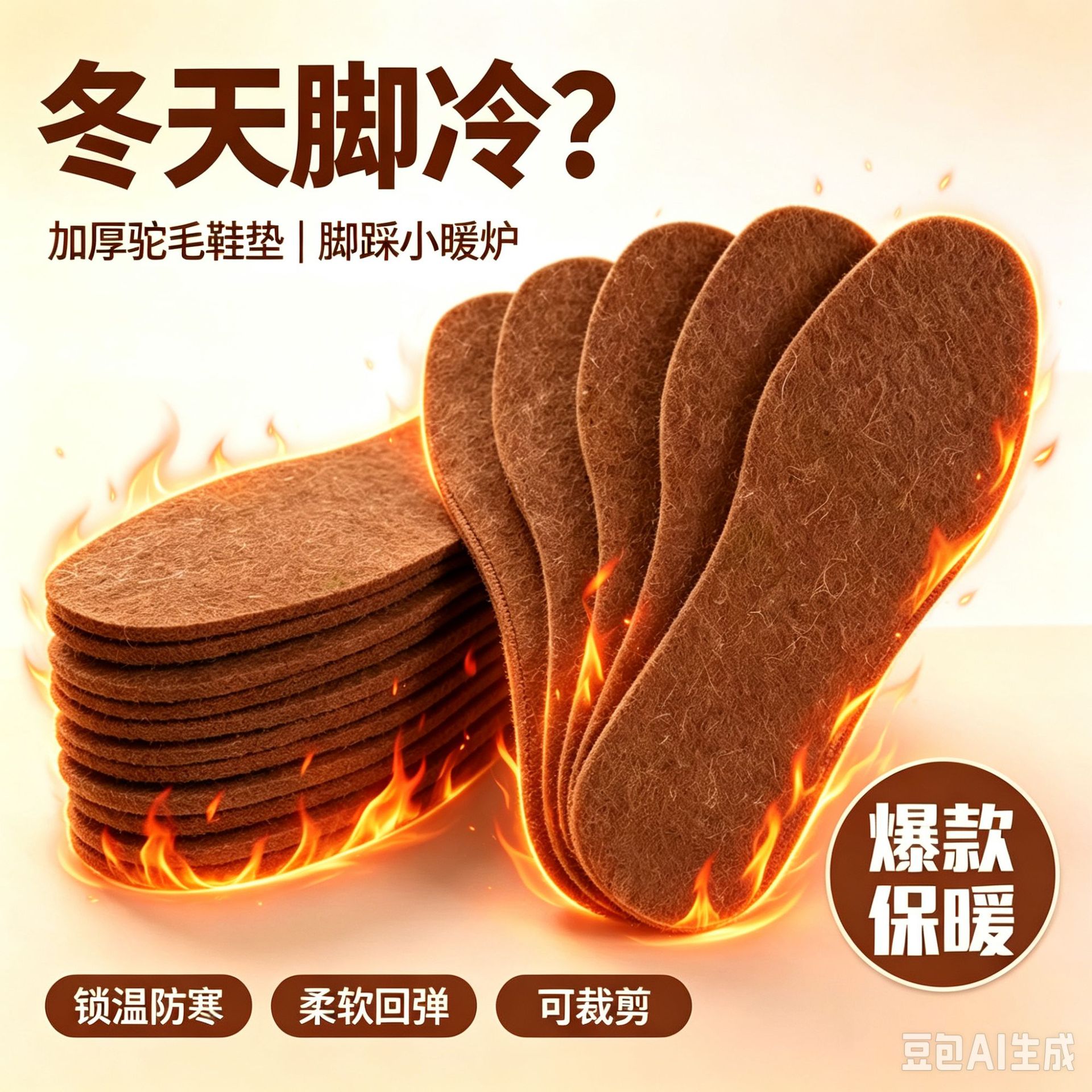 厂家加厚毛毡驼绒保暖鞋垫秋冬防寒吸汗男女款地摊货源一件代发 纺织、皮革厂家批发实拍图
