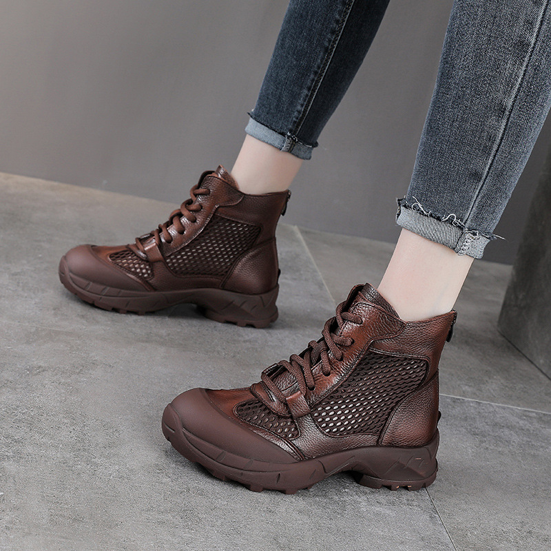 Boot Martin da bò cổ ngắn phong cách Anh cổ điển cho nữ — Màu nâu
