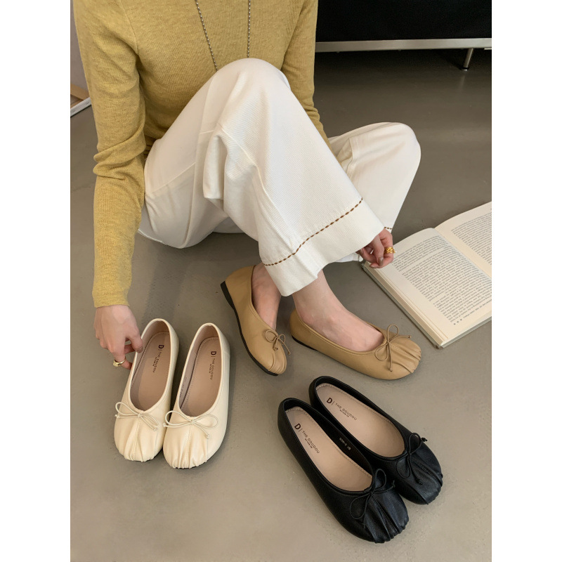 奶奶鞋女夏平底2025新款浅口软底一脚蹬白色豆豆鞋配裙鞋复古单鞋