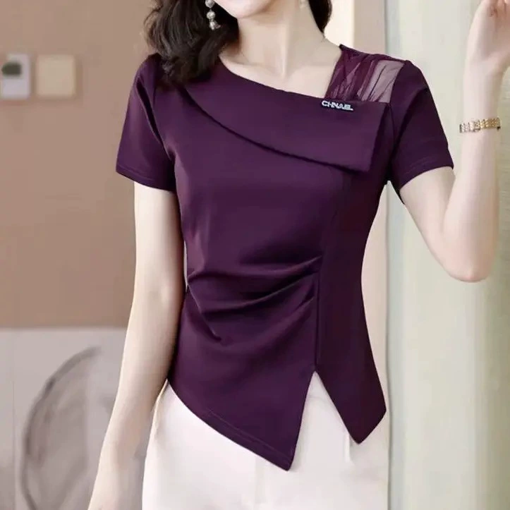 Лето 2025 новая фиолетовая футболка с короткими рукавами