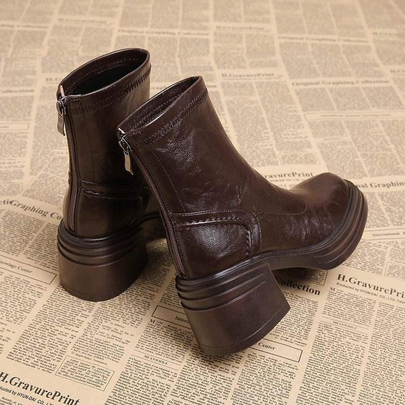 Chelsea Ankle Boots for Women, Autumn and Winter 2025 New Style, Martin Boots for Petite Figures, High Heels, Height-Increasing, Thick-Soled, Chunky Heel, Slim Boots