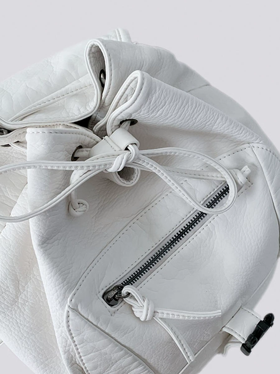 (Cross-border trading), white retro backpack, capacious purse, bag, American style, drawstring