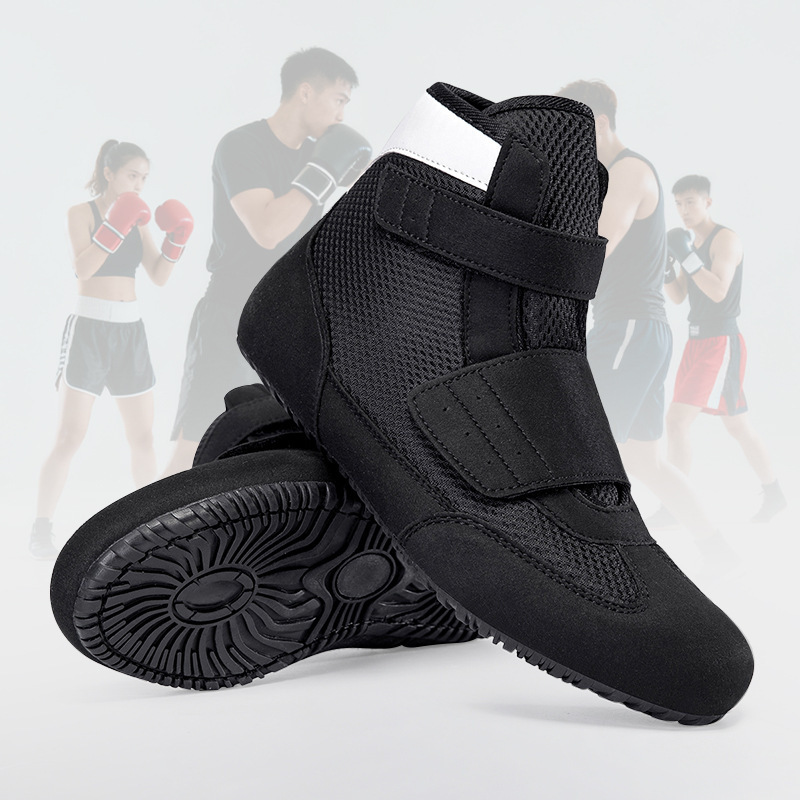 Boxing Shoes, Wrestling Shoes, Indoor Sports Training, Men's and Women's Fighting Shoes, Children's Velcro Fighting High-Top Non-Slip and Wear-Resistant Shoes