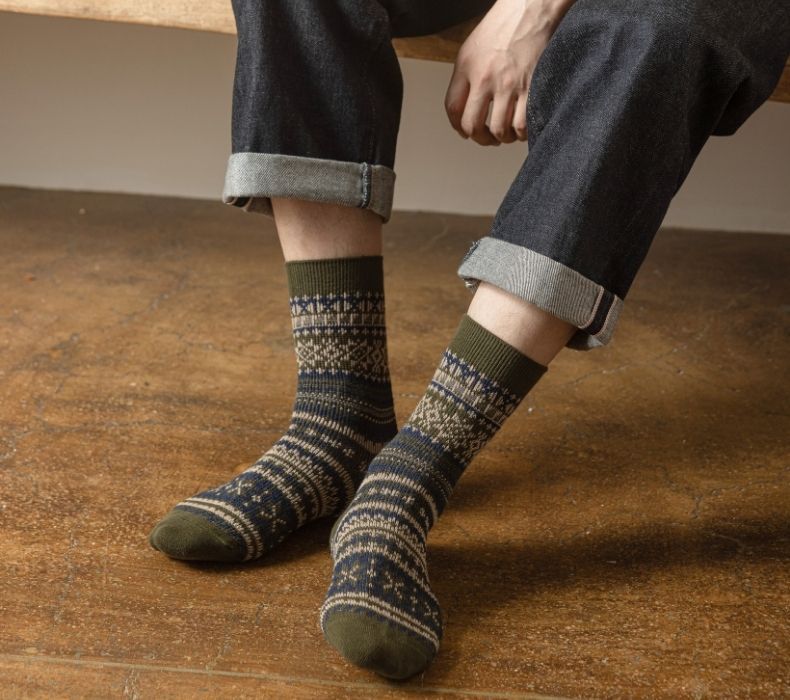 复古男士堆堆中筒袜