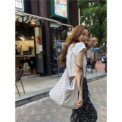 Song Hye-kyo Style Polka Dot White Canvas Tote Bag Bangkok Fashion Casual Large Capacity Shoulder Bag 2024 New Arrival
