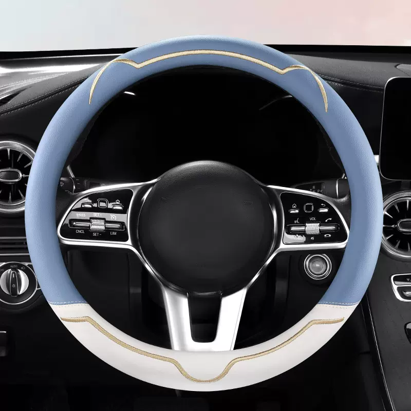 2026创意亲肤皮革方向盘套卡通拼接跨境爆款防滑车载把套四季通用