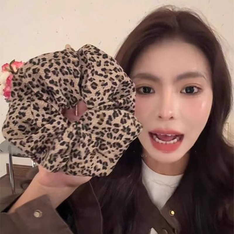 Leopardo anillo de cabello de intestino grande cuerda de cuero super grande correa de correa de cabello de alta calidad de mujer cuerda de cabello de cola de caballo de alta elasticidad y durabilidad