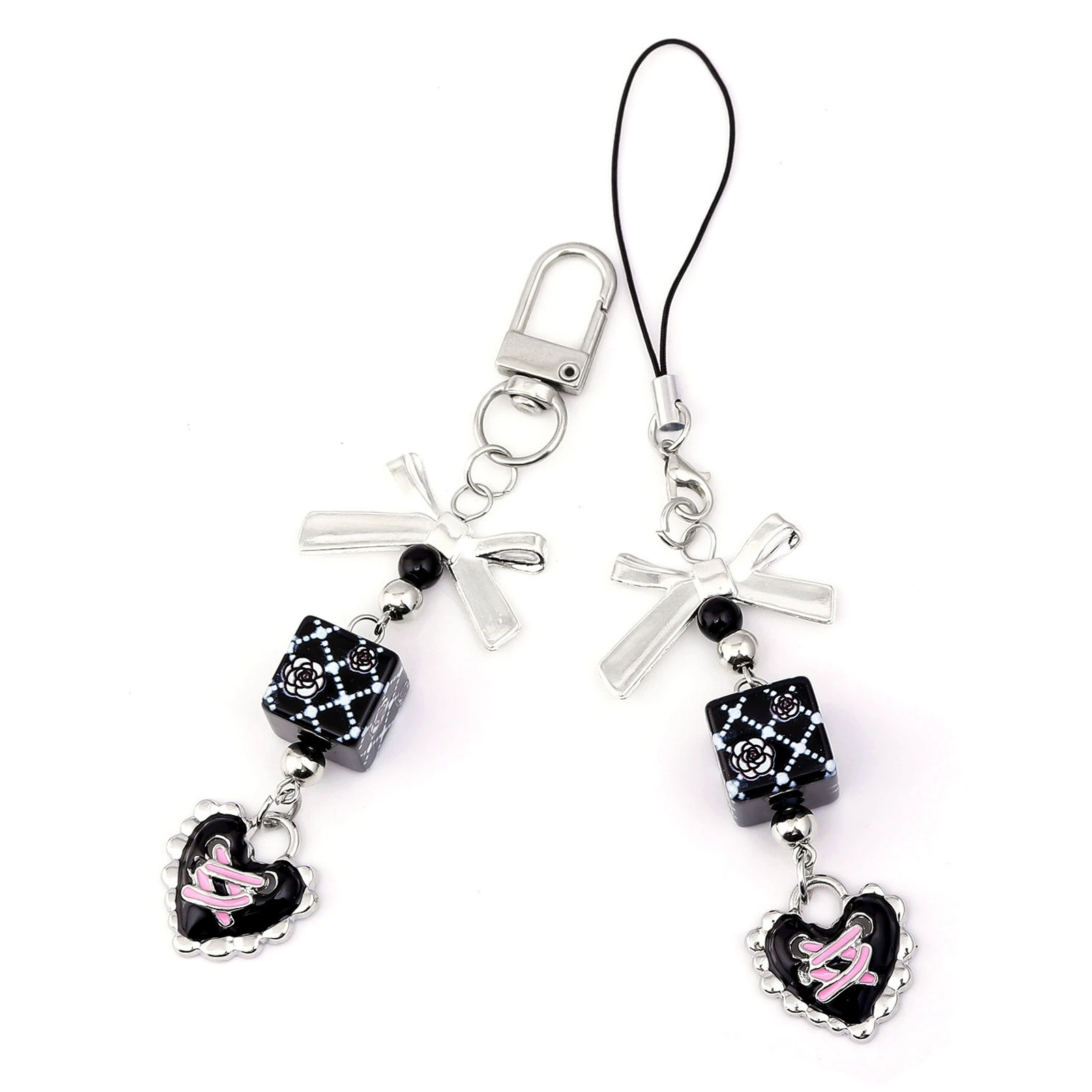 Mobile phone with bow, bag decoration, headphones, wallet, keychain, 2 carat