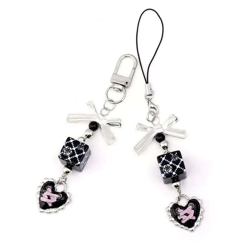 Mobile phone with bow, bag decoration, headphones, wallet, keychain, 2 carat