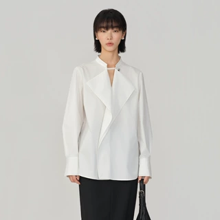 气质优雅设计感荷叶摆系带翻领衬衫女2026秋季新款极简长袖套头衫