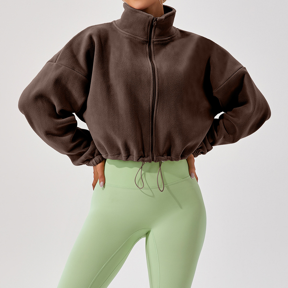 Personalizada invierno collar suelto y cachemira calentamiento correr abrigo corto ocio chaqueta deportiva de cordero al aire libre chaqueta deportiva mujer