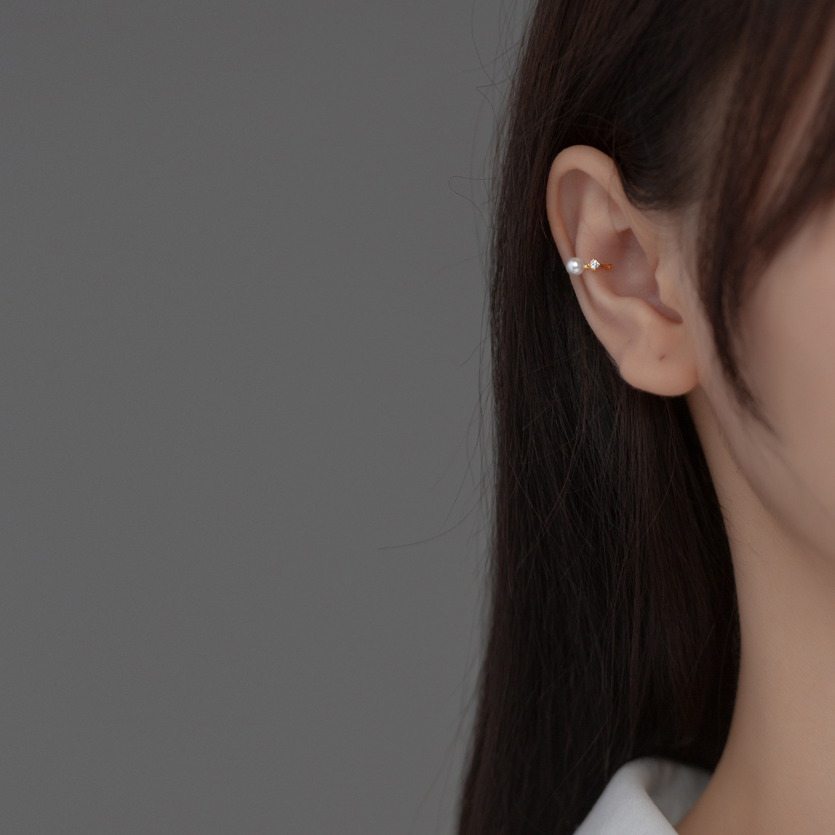 Eloch S925 diamante de plata sintético perla oreja clips de alta calidad para mujeres superpuestas orejas sin agujeros de orejas M02457