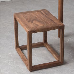 New Chinese Style Square Stool Black Walnut Wood Shoe Changing Stool Tea Room Furniture Low Stool Mortise and Tenon Structure Tea Stool Solid Wood Stool