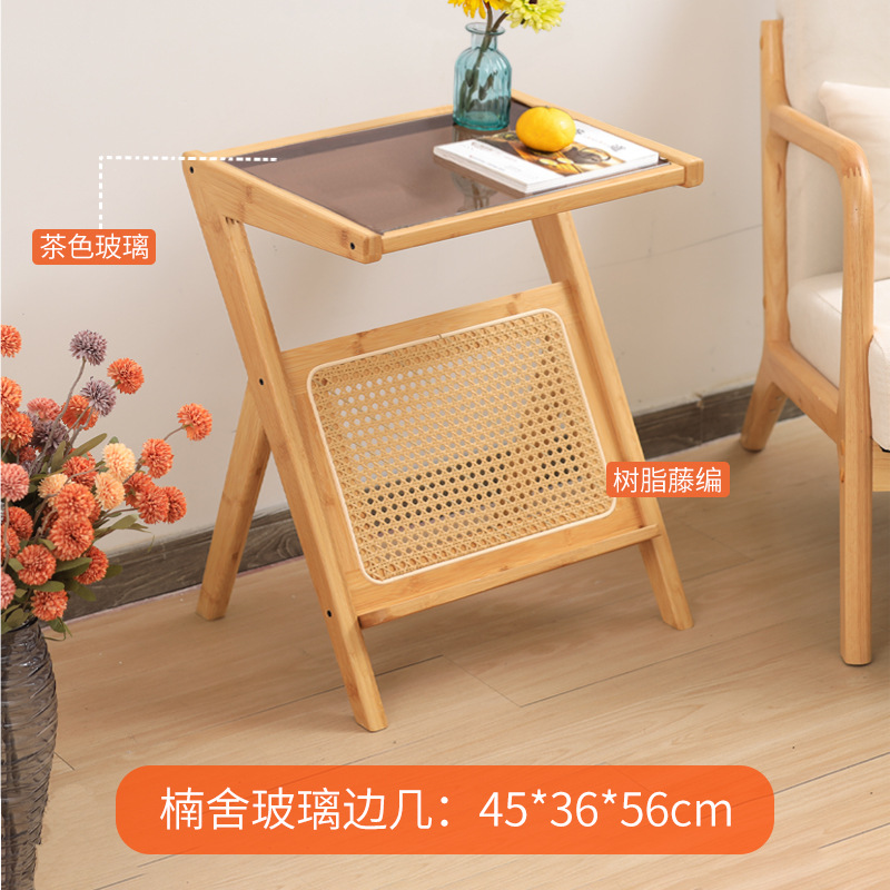 Internet celebridad sofá de vidrio mesa auxiliar sala de estar ratán japonés pequeña mesa de café balcón simple mesa de esquina mesita de noche nueva