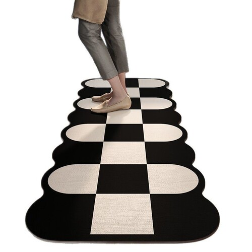 Kitchen Diatomaceous Earth Mat Household Long Strip Irregular Black and White Tower Rug Absorbent Anti-slip Stain-resistant Washable Foot Mat