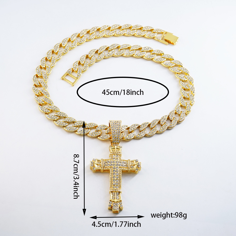 Nuevo colgante cruzado de hip-hop transfronterizo, collar de cruz de aleación de zinc con diamantes completos, creativo, personalizado, europeo y americano, para hombres