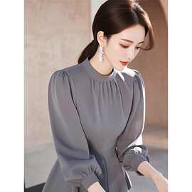 公羽翁法式高级感上衣冷淡系独特别致小衫超好看减龄漂亮灰色衬衫