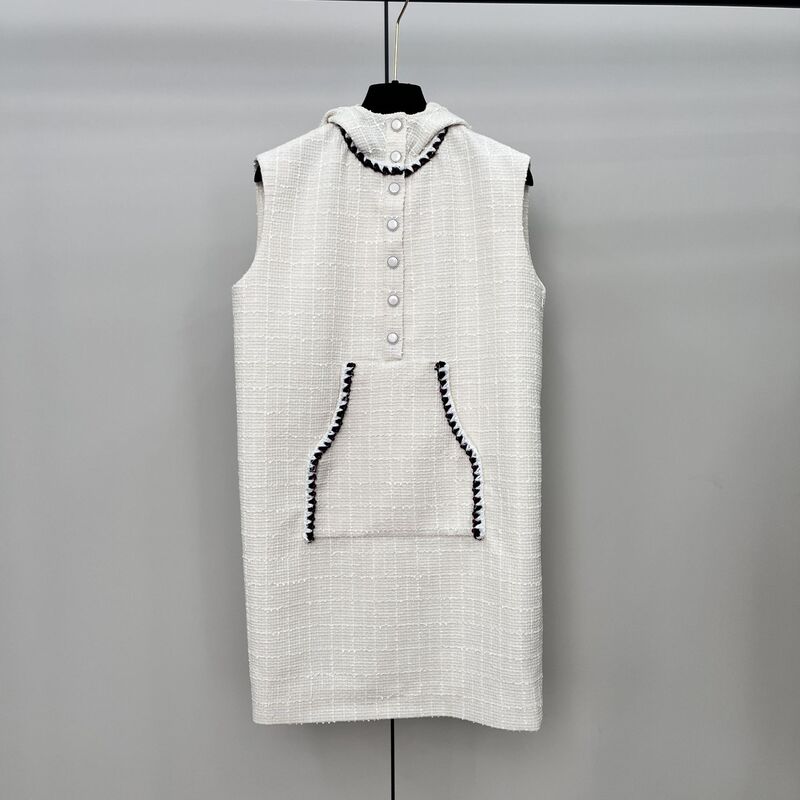New Heavy Industry Small Fragrant Style Hooded Sleeveless dress Shenzhen Nanyou High-end Women's Tweed Hat Collar Vise Skirt
