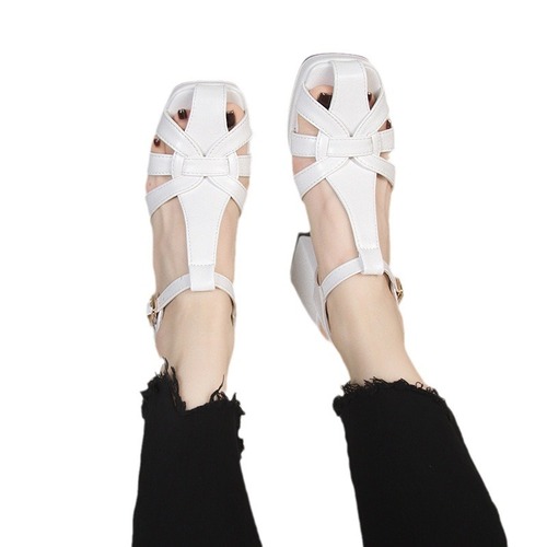 Roman sandals for women, thick sole summer open-toe sandals with holes, French retro water-resistant platform high heels for women