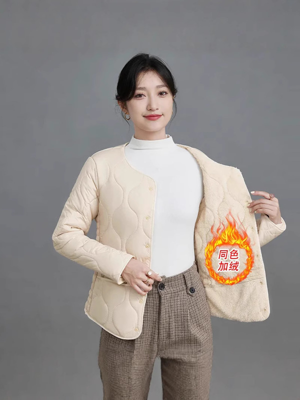工場卸売 2025 女性のベルベット肥厚綿ライナースリムフィット防寒暖かい中高年ジャケット|undefined