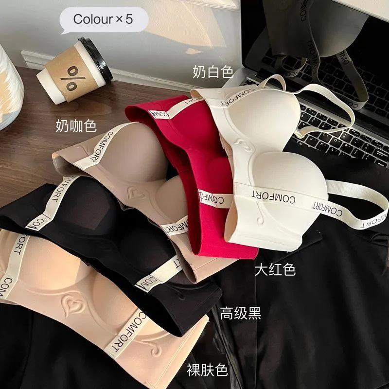 Ropa interior sin marcas, pecho pequeño, plástico anti-deslizante, sin anillo de acero ajustable, bra de mujer con cinturón inglés image 2