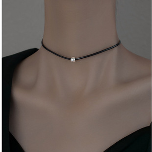 Japanese and Korean Style Simple String Steel Ball Short Leather Rope Titanium Steel Necklace Women's Fashionable All-match Hot Girls Color-free Collar Collar Chain
