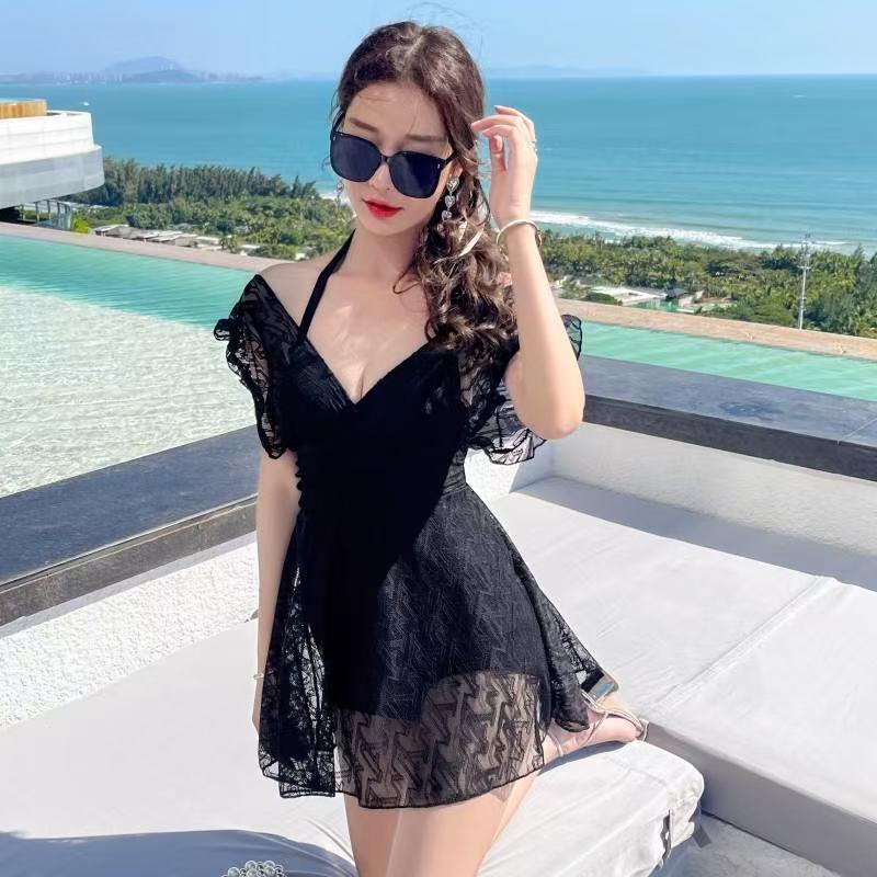 (6) 8002 ayollar uchun zamonaviy mayo, bir qismli konservativ mayo, Instagram uslubidagi shahvoniy dantelli qora