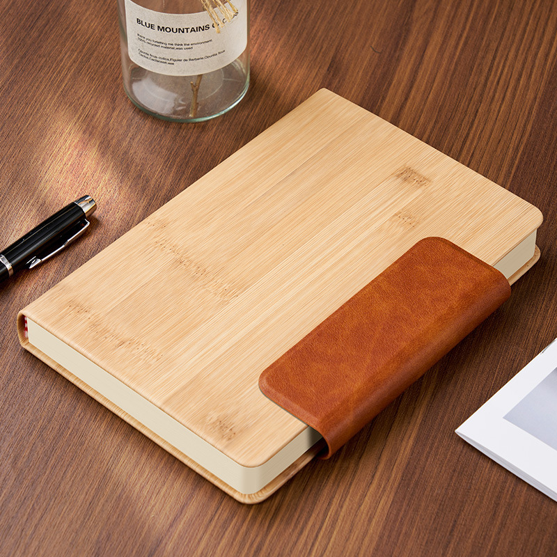 Cuaderno de cuero de bambú de negocios Cuaderno de escritorio transfronterizo DZLOGO Cuaderno de mano de conferencia PU