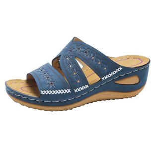 Trendy and Unique Cross-Border Women's Wedge Sandals with Open Toe and Thick Sole, Large Size Embroidered Sandals with Thick Sole for Height Increase