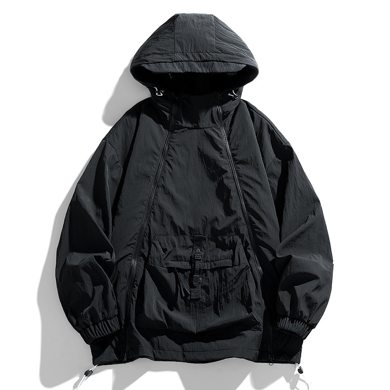 New Outdoor Jacket with Double Side Zippers, Hooded Jacket for Men, Windproof Functional Windbreaker, Hiking Outdoor Jacket