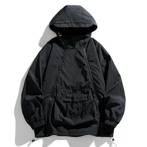 New Outdoor Jacket with Double Side Zippers, Hooded Jacket for Men, Windproof Functional Windbreaker, Hiking Outdoor Jacket