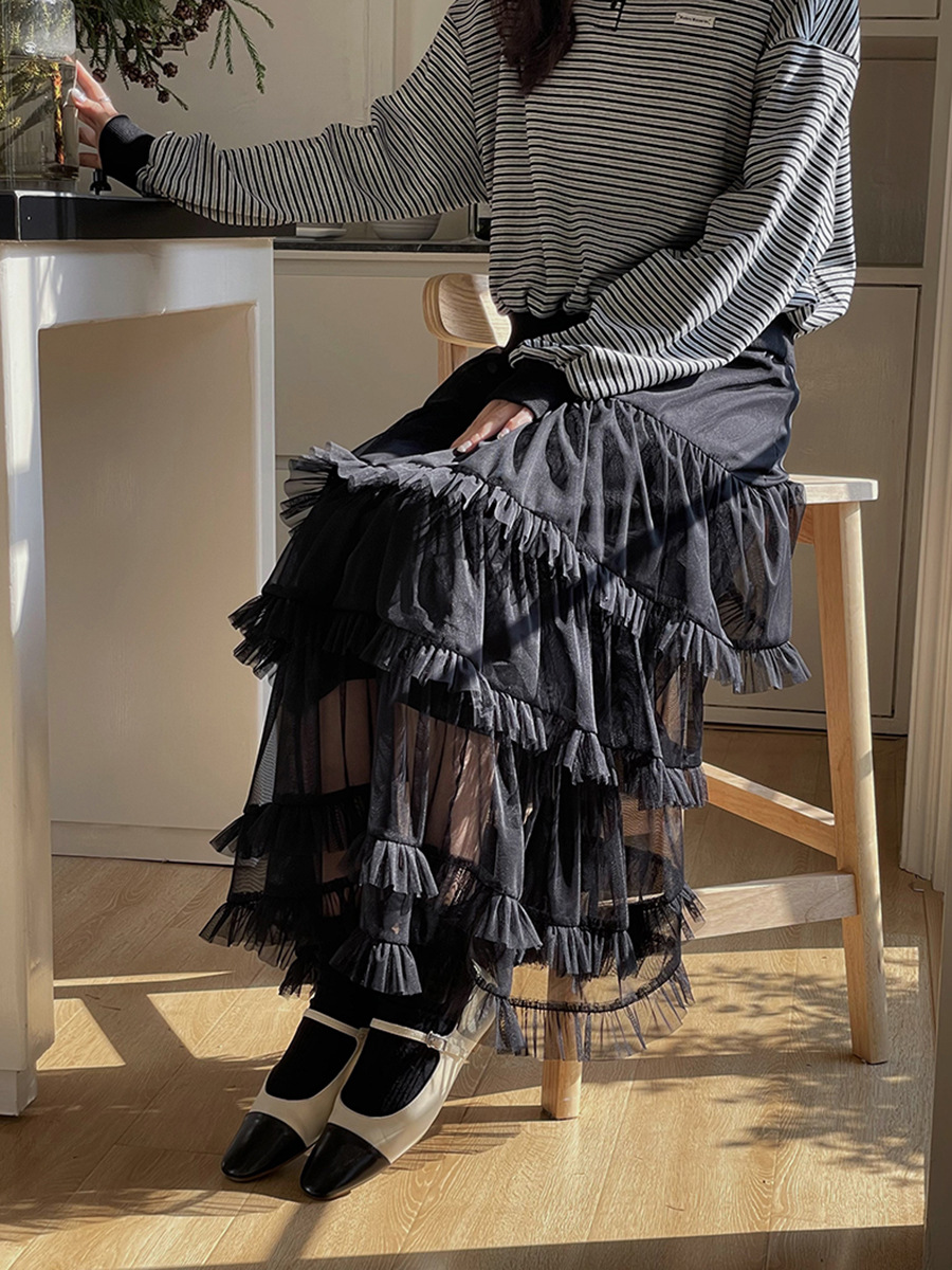 【フェアリーレイク 3色】歌明 フレンチレトロレースケーキスカート レディース 秋 Aラインスカート N704B