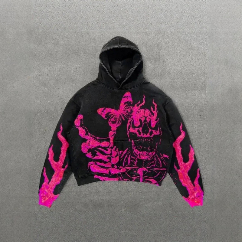 Cross-border Halloween Skull Flame 3D Print Short Sweatshirt Hip-Hop Style Men's Loose Hooded Pullover Top Cross-border Halloween Skull Flame 3D Print Short Sweatshirt Hip-Hop Style Men's Loose Hooded Pullover Top