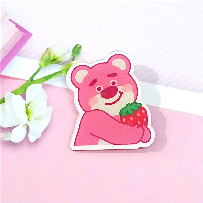 Dibujos animados ins lindo suave lindo fresa oso acrílico broche Estudiante Premio insignia bolsa colgante joyería parche