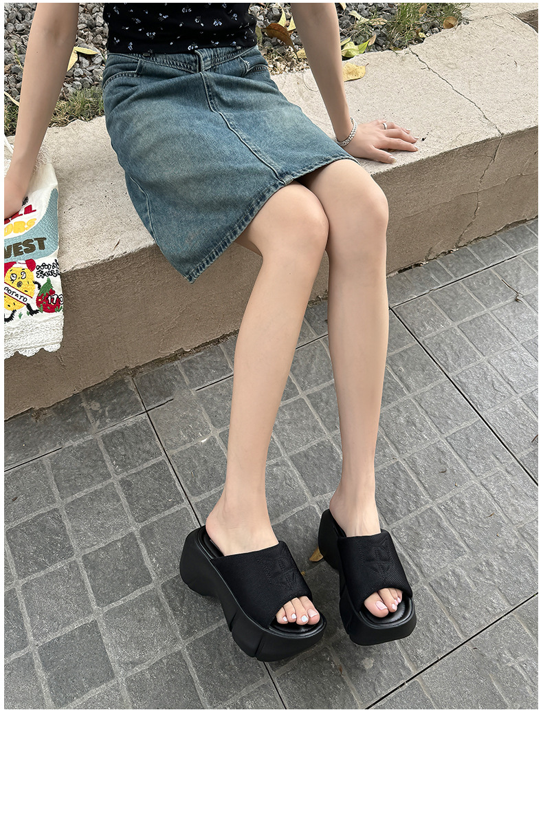 Dép sandal nữ đế dày gót cao mũi hở phong cách thể thao — Màu đen, Màu xám chi tiết 14