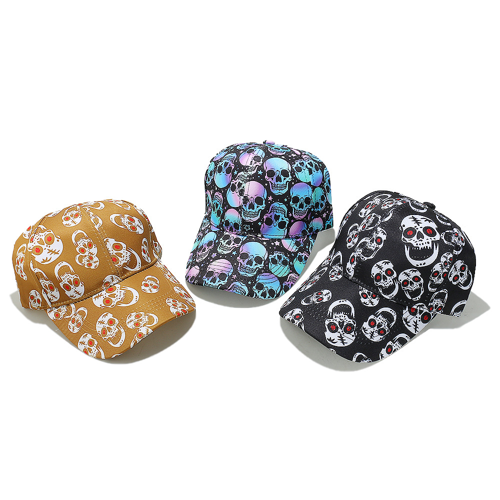 Polyester Material Women's Exaggerated Punk Streetwear Skull Printing Curved Eaves Baseball Cap