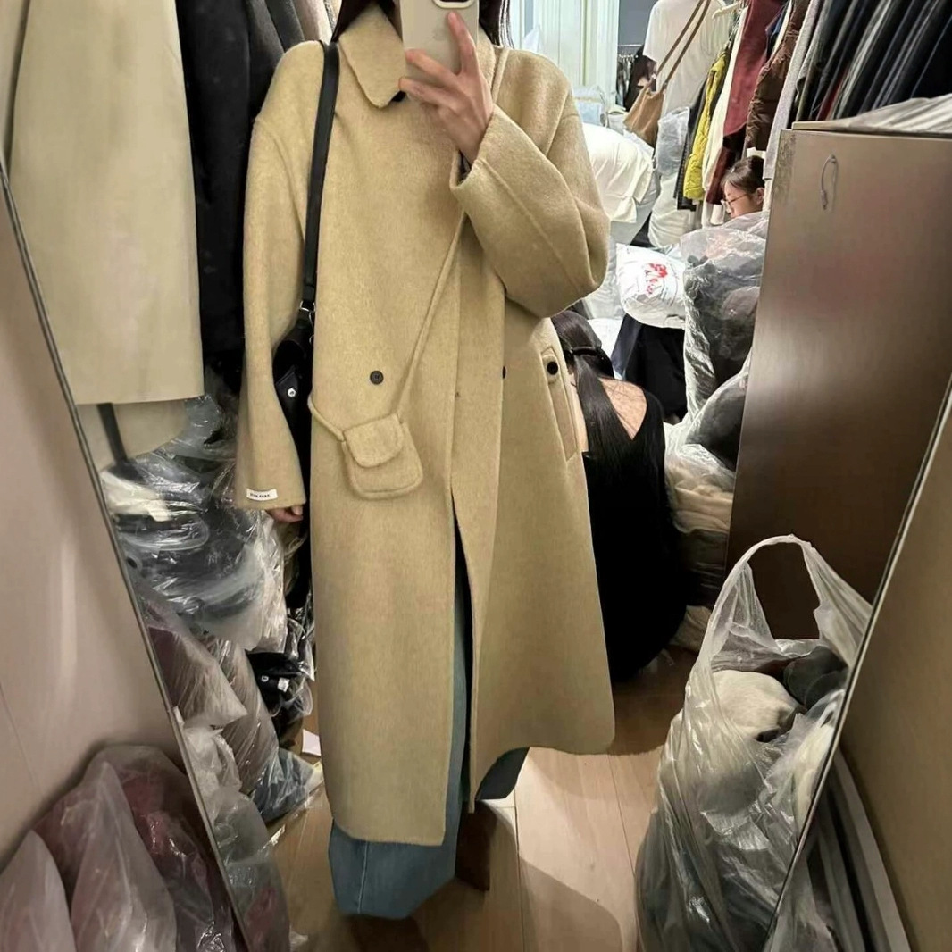 (2개) 한국식 앰비언트 양면 양모 코트 여성 하이 엔드 게으른 느슨한 장발 고급 호주 양모 코트