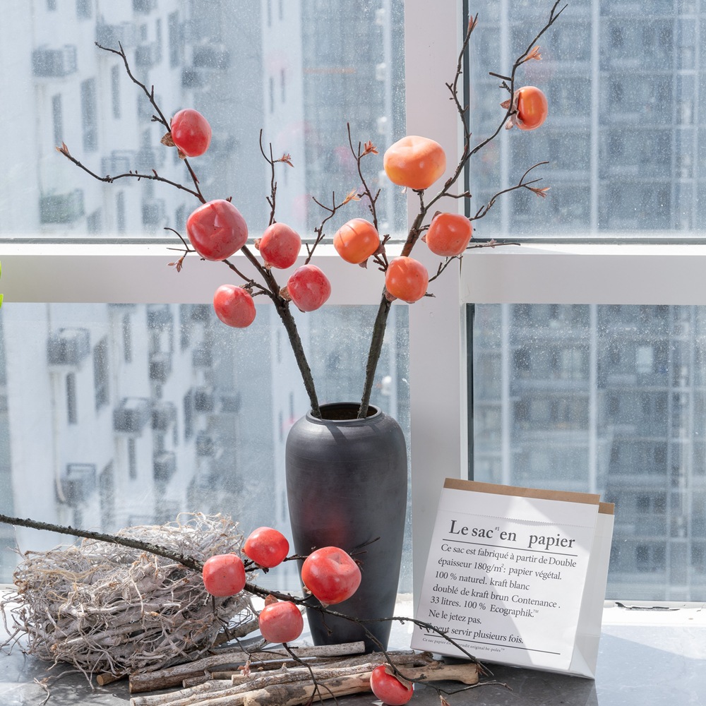 廠家果子批發乾枝柿子仿真花玫瑰出口家居裝飾婚慶假花MW25582