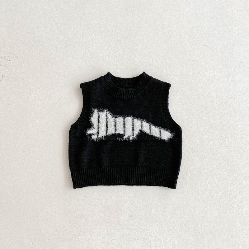 子供服秋の新作子供用ニットベスト男の子と女の子用ジャカードカラーマッチング多用途レイヤード春と秋のセーターベスト|undefined
