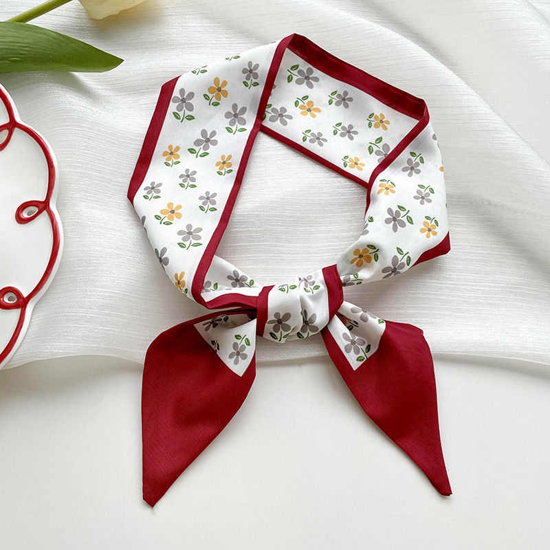 Blanco y Rojo larga pequeña bufanda de las mujeres de estilo coreano versátil multifuncional corbata de pelo bolsa decorativa bufanda cinta accesorios para el cabello